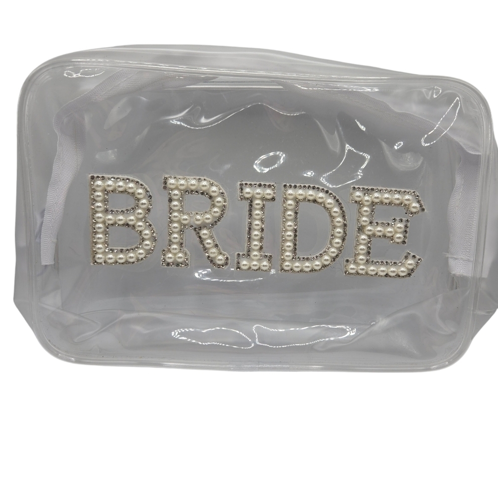 Womens Bridal Wedding Make Up Beauty Clear Pink Pearl Rhinestone Cosmetic Bags